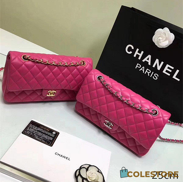 Chanel Lambskin Leather Flap Bag Gold/Silver Rose Red 25cm - 1