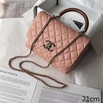 Colestore Chanel Flap Bag With Top Handle Pink 21 cm