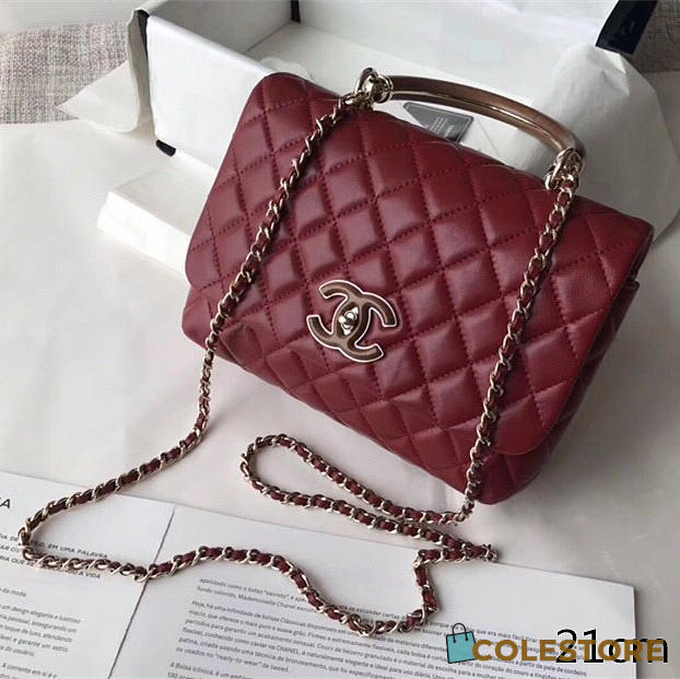 Colestore Chanel Flap Bag With Top Handle Wine Red 21 cm - 1