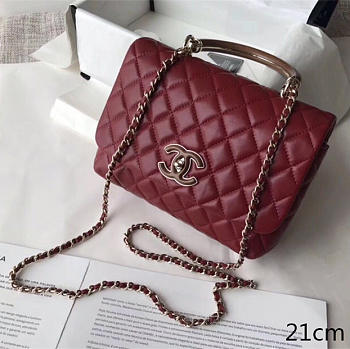 Colestore Chanel Flap Bag With Top Handle Wine Red 21 cm