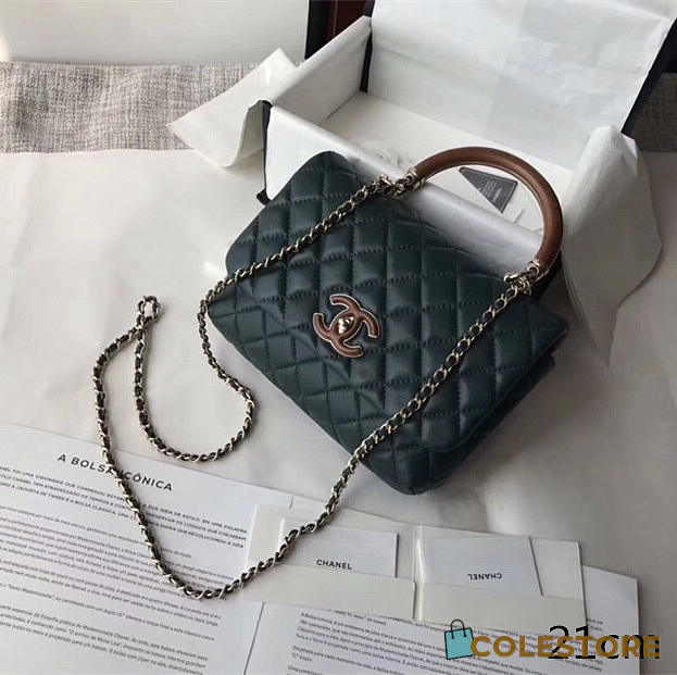 Colestore Chanel Flap Bag With Top Handle Dark Green 21 cm - 1