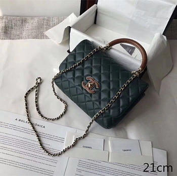 Colestore Chanel Flap Bag With Top Handle Dark Green 21 cm