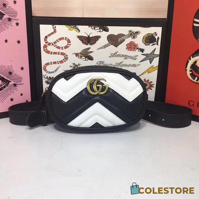 Gucci GG Marmont Matelassé Leather Belt Bag Black/White 476434 - 1