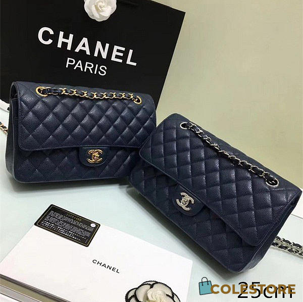 Chanel Calfskin Leather Flap Bag Gold/Silver Royalblue 25cm - 1