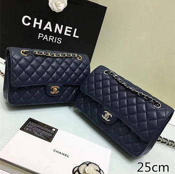 Chanel Calfskin Leather Flap Bag Gold/Silver Royalblue 25cm