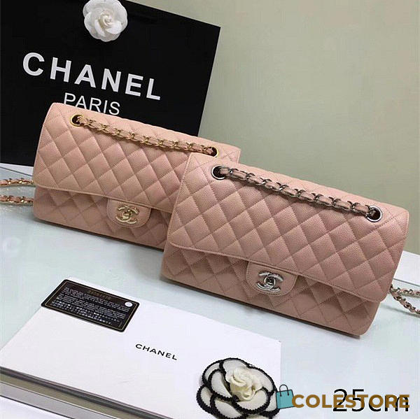 Chanel Calfskin Leather Flap Bag Gold Pink 25cm - 1
