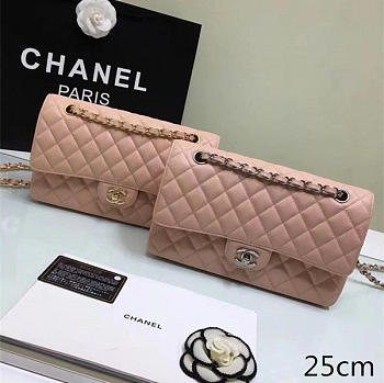 Chanel Calfskin Leather Flap Bag Gold Pink 25cm