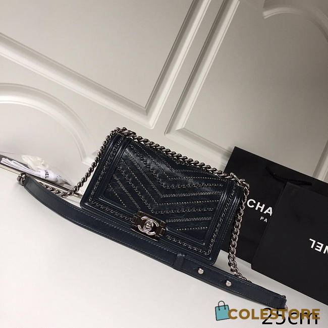 Chanel Wrinkled Calfskin Dark Blue Gold Hardware - 1