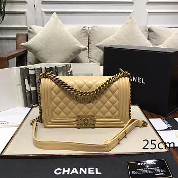 Chanel Sheepskin Classic Rhombic Explosion Apricot Bronze Hardware
