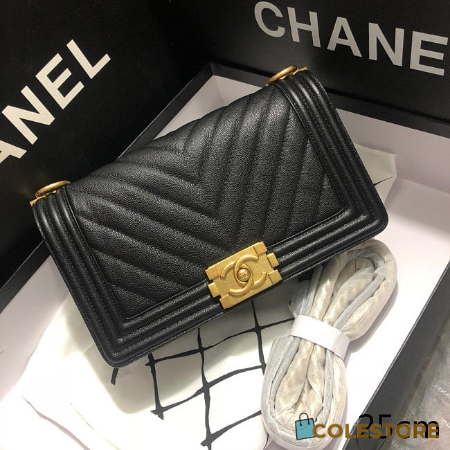 Chanel Original Quality Large V Fine Ball Black Gold Hardware 67086 - 1