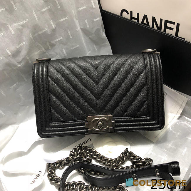 Chanel Original Quality 67086 Large V Fine Ball Black Silver Hardware - 1