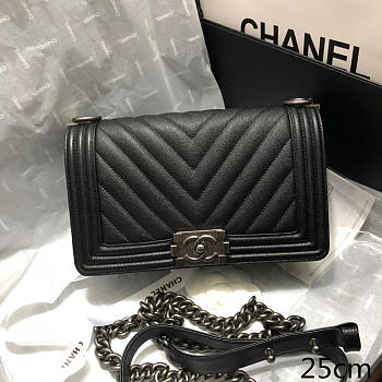 Chanel Original Quality 67086 Large V Fine Ball Black Silver Hardware