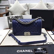 Chanel Sheepskin Classic Diamond Burst Dark Blue Silver Hardware  - 1