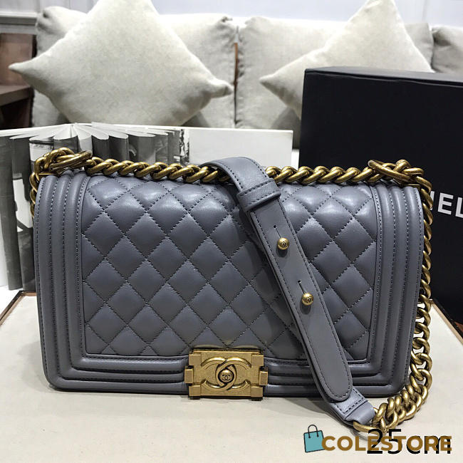 Chanel Sheepskin Classic Diamond Burst Gray Gold Hardware  - 1
