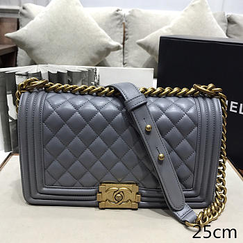 Chanel Sheepskin Classic Diamond Burst Gray Gold Hardware 