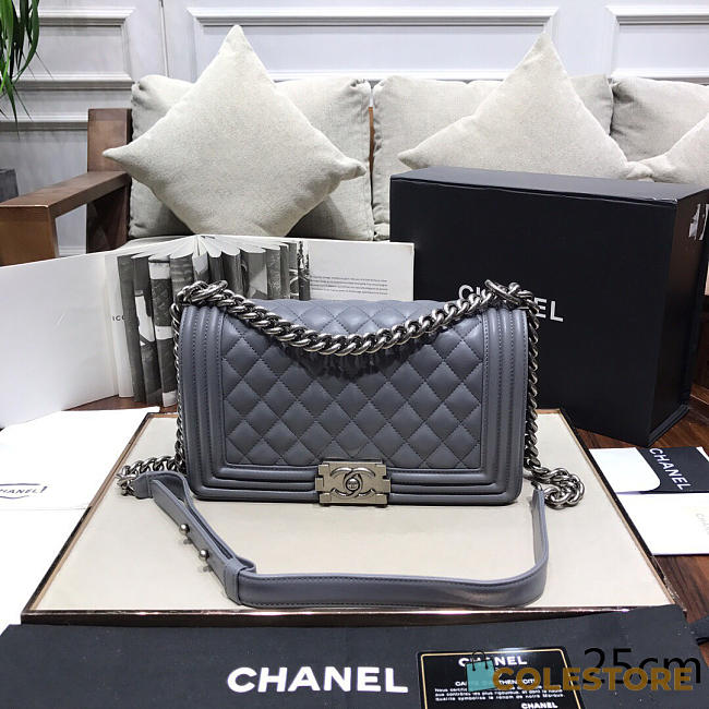Chanel Sheepskin Classic Diamond Burst Grey Silver Hardware  - 1