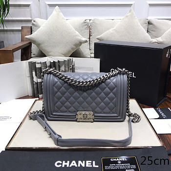 Chanel Sheepskin Classic Diamond Burst Grey Silver Hardware 