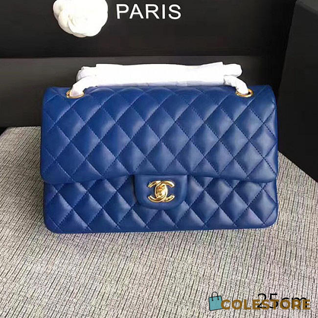 Chanel Lambskin Classic Handbag Blue A01112 VS05712 - 1
