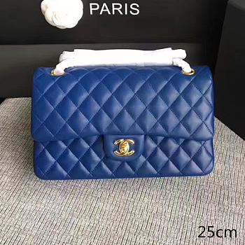Chanel Lambskin Classic Handbag Blue A01112 VS05712