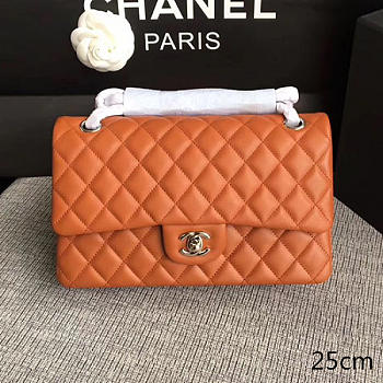 Chanel Lambskin Classic Handbag Orange A01112 