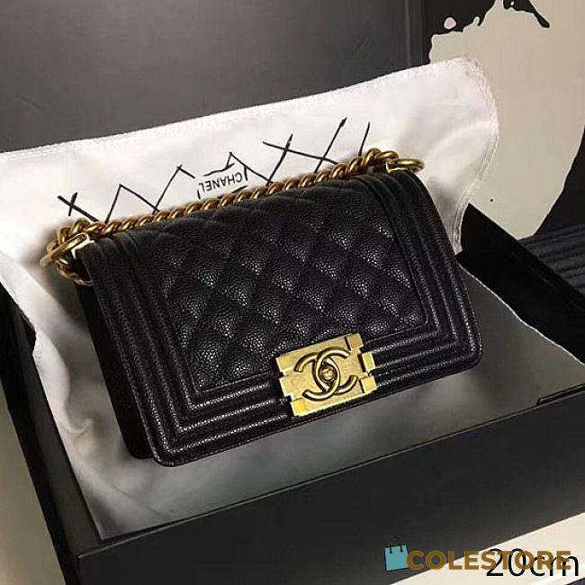 Chanel Small Quilted Caviar Boy Bag Black Gold A13043 VS05262 - 1