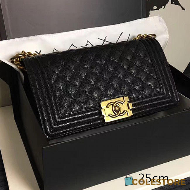 Chanel Medium Quilted Caviar Boy Bag Black Gold A13043 VS08406 - 1