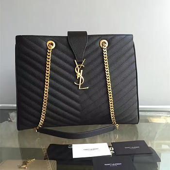 YSL Classic Shopper Grained Calfskin Gold Black