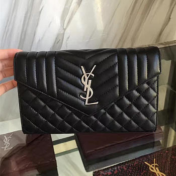 YSL Envelop Satchel Black Silver 5130