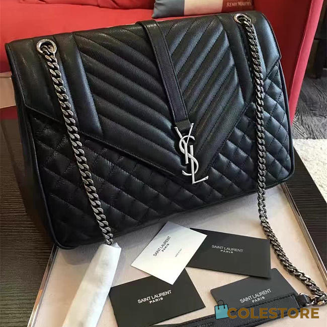 YSL Envelop Satchel Large Black 5118 - 1