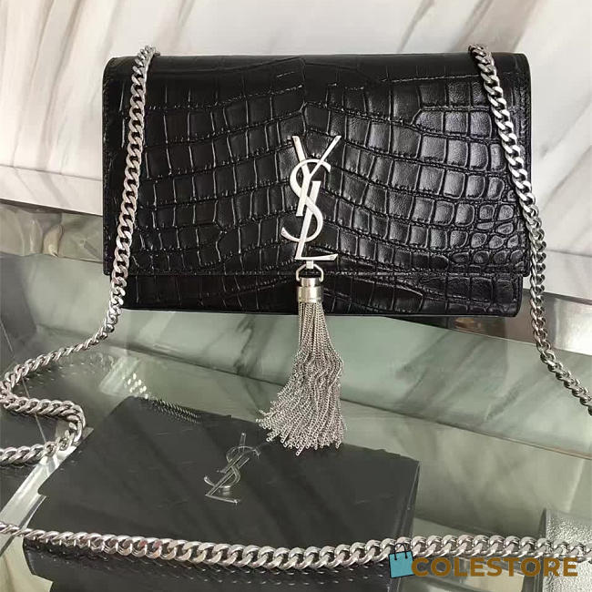 YSL Monogram Kate Sliver Tassel In Embossed Cocodile Shiny Leather 5033 - 1