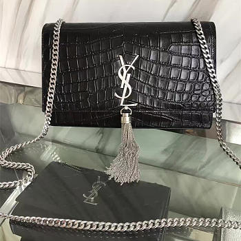 YSL Monogram Kate Sliver Tassel In Embossed Cocodile Shiny Leather 5033