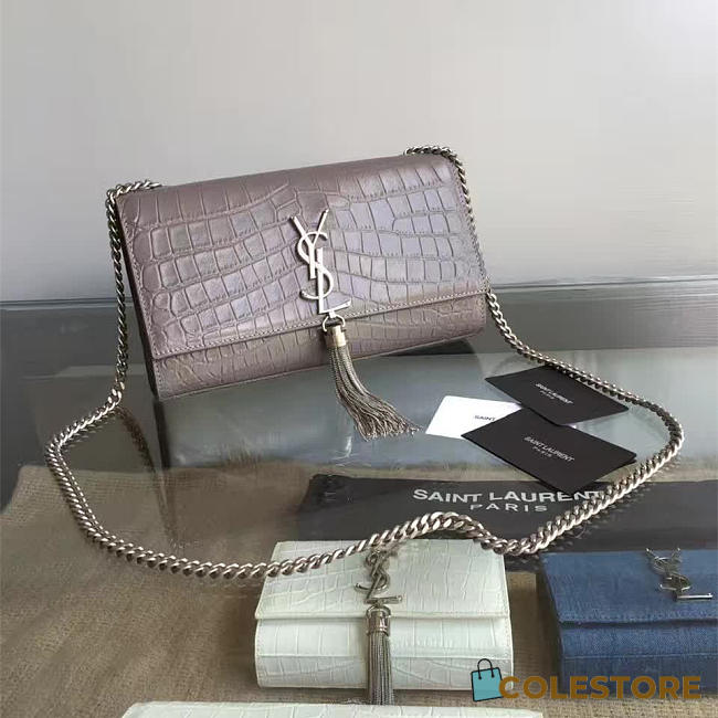 YSL Monogram Kate Silver Tassel In Embossed Crocodile Shiny Leather 5038 - 1