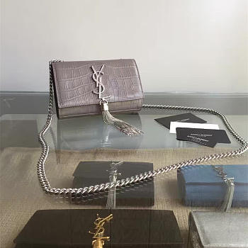 YSL Monogram Kate Silver Tassel In Embossed Crocodile Shiny Leather 5039