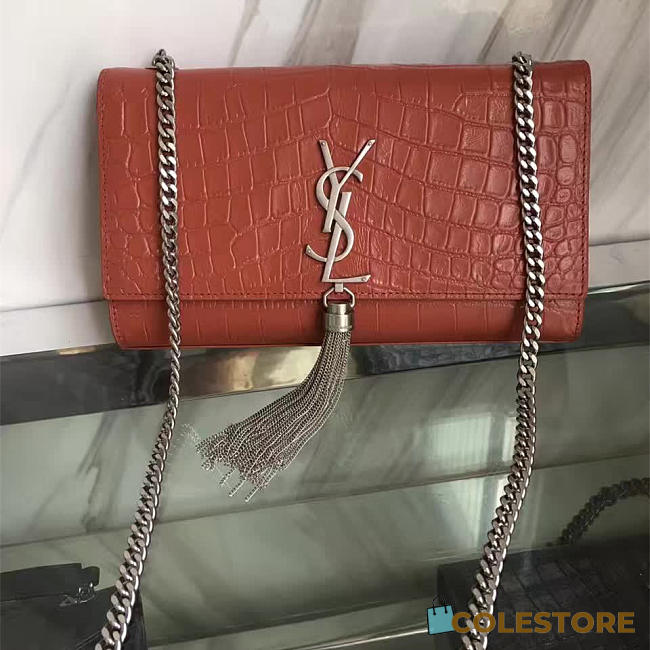 YSL Monogram Kate Silver Tassel In Embossed Crocodile Shiny Leather 5046 - 1