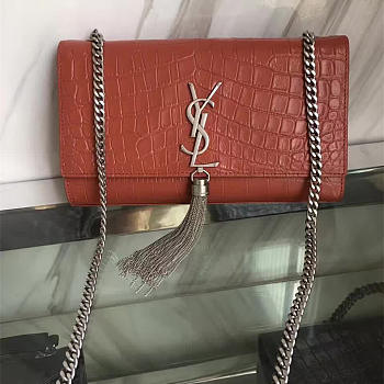 YSL Monogram Kate Silver Tassel In Embossed Crocodile Shiny Leather 5046