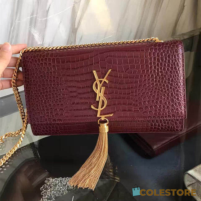 YSL Monogram Kate Gold Tassel In Embossed Crocodile Shiny Leather 5042 - 1