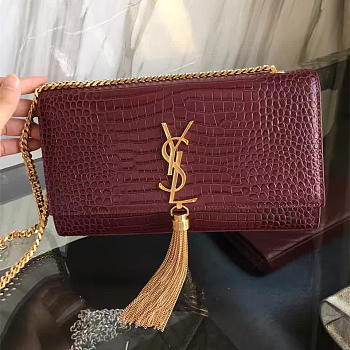 YSL Monogram Kate Gold Tassel In Embossed Crocodile Shiny Leather 5042
