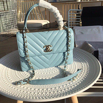 Chanel Top Handle Bag Trendy CC Chervon In Blue Size 25 cm
