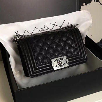 Chanel Small Quilted Caviar Boy Bag Black Silver A13043 VS03258