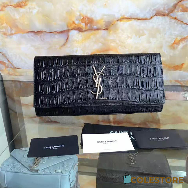 YSL Monogram Kate Clutch In Embossed Crocodile Shiny Leather 4963 - 1