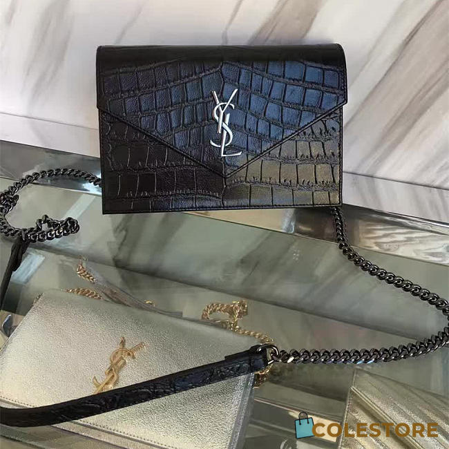 YSL Monogram Kate Crocodile Embossed Shiny Leather 5029 - 1