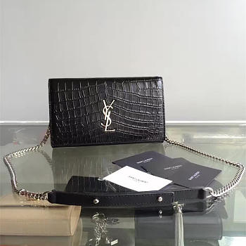 YSL Monogram Kate Crocodile Embossed Shiny Leather 5028
