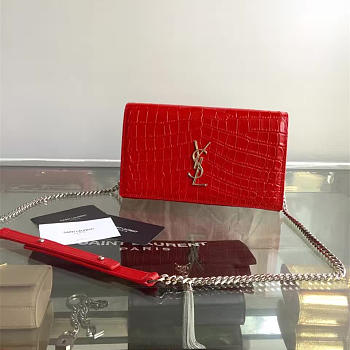 YSL Monogram Kate Crocodile Embossed Shiny Leather 5024