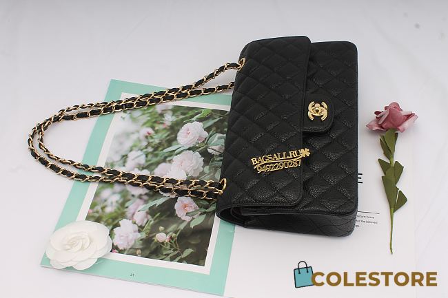 Chanel Caviar Lambskin Leather Flap Bag Black Gold 25cm - 1