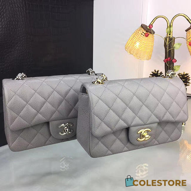 Chanel Classic Grey Caviar Leather Sliver&Gold Hardware 20cm Gray - 1