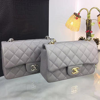 Chanel Classic Grey Caviar Leather Sliver&Gold Hardware 20cm Gray