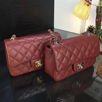 Chanel Classic Burgundy Caviar Leather Sliver&Gold Hardware 20cm Red