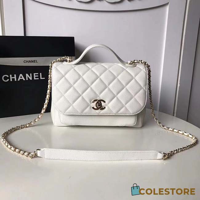 Chanel Flap Bag With Top Handle Grained Calfskin & Gold-Tone Metal White - 1