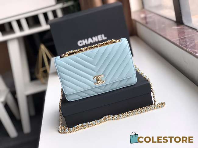 Chanel Lamb Skin V-Type Chain Bag Blue - 1