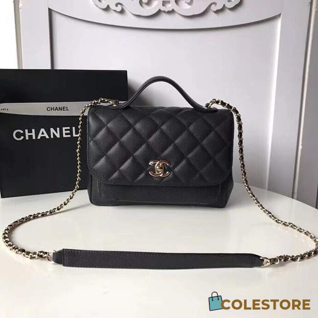 Chanel Flap Bag With Top Handle Grained Calfskin & Gold-Tone Metal Black - 1